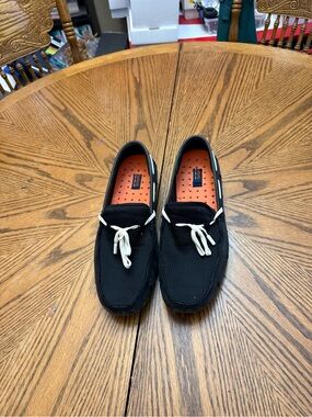 Simms Black Knit Slip-On Loafers with Orange Insole